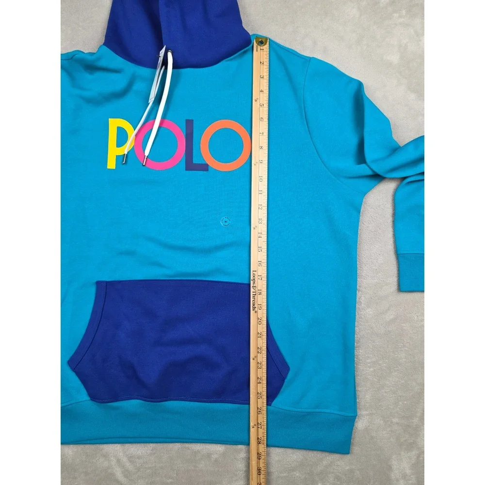 Polo Ralph Lauren Hoodie Men XL Aqua Blue Double Knit Logo Pullover Sweatshirt